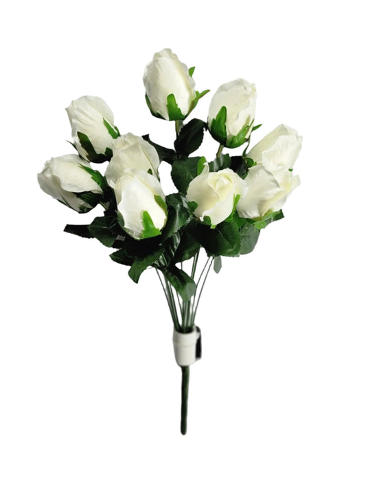 B17208-WHT White Rose Bud Bush x9