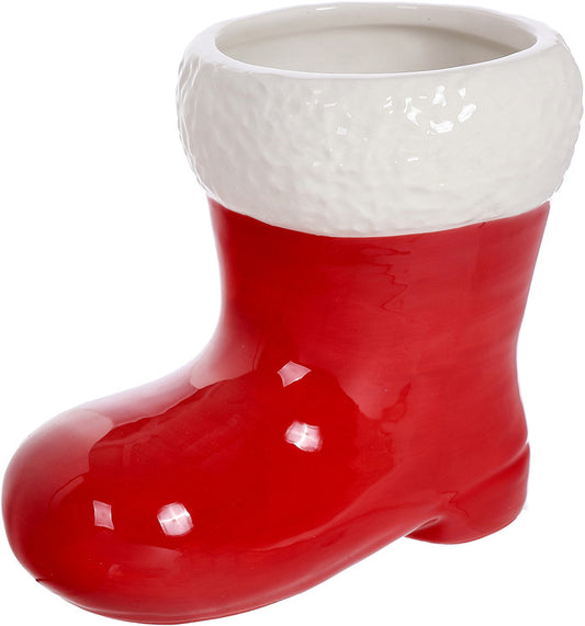 C24096   Ceramic Red/White Boot Container