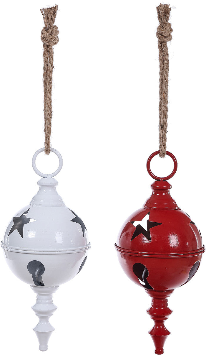 Small Metal Red/White Bell W/Finial Hanger  C24808