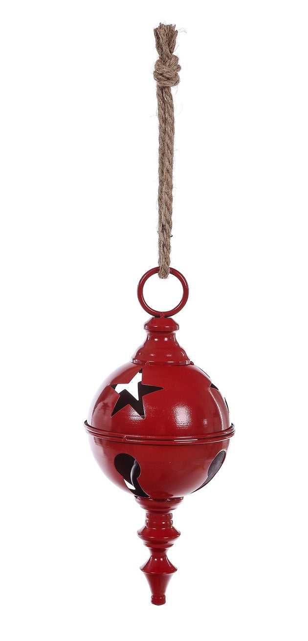 Small Metal Red/White Bell W/Finial Hanger  C24808