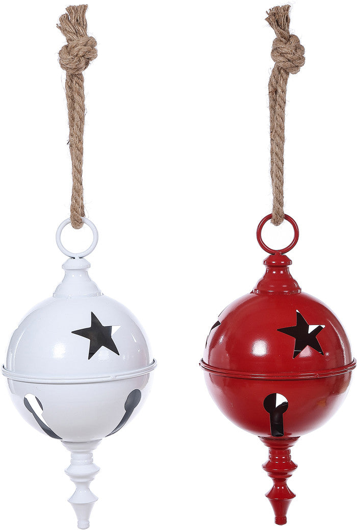 MEDIUM METAL RED/WHITE BELL W/FINIAL HANGER C24809