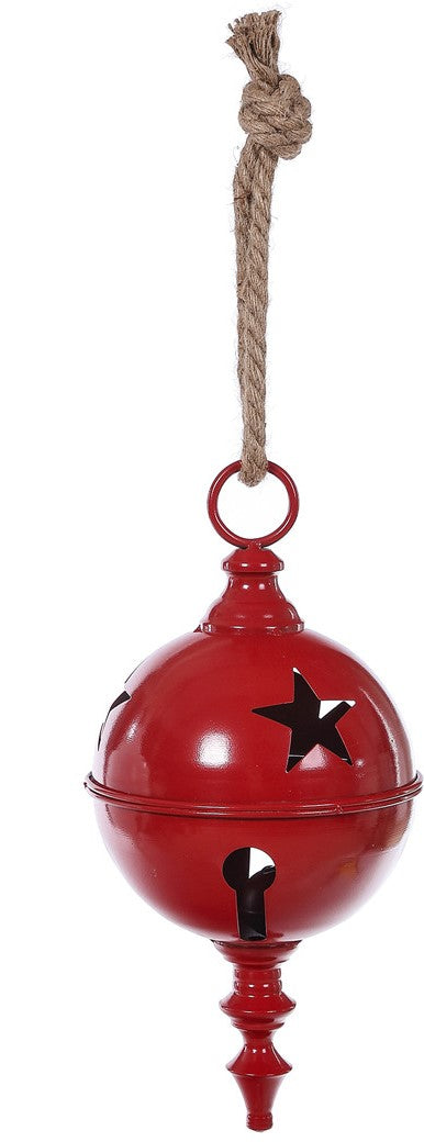 MEDIUM METAL RED/WHITE BELL W/FINIAL HANGER C24809