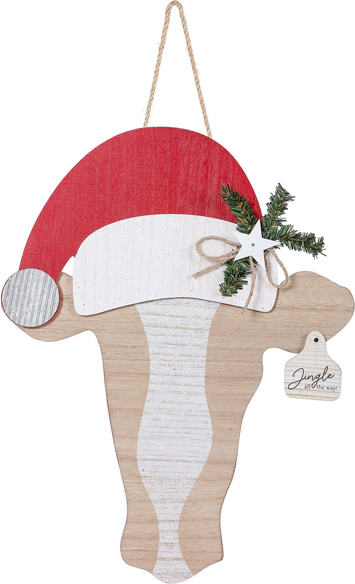 C24819  LARGE WOOD MERRY MOO 3D COW HEAD HANG