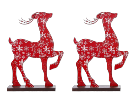 X24559  LARGE METAL RED SNOWFLAKE DEER STAND SET OF 2