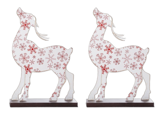 X24558  SMALL METAL WHITE SNOWFLAKE DEER 2/s