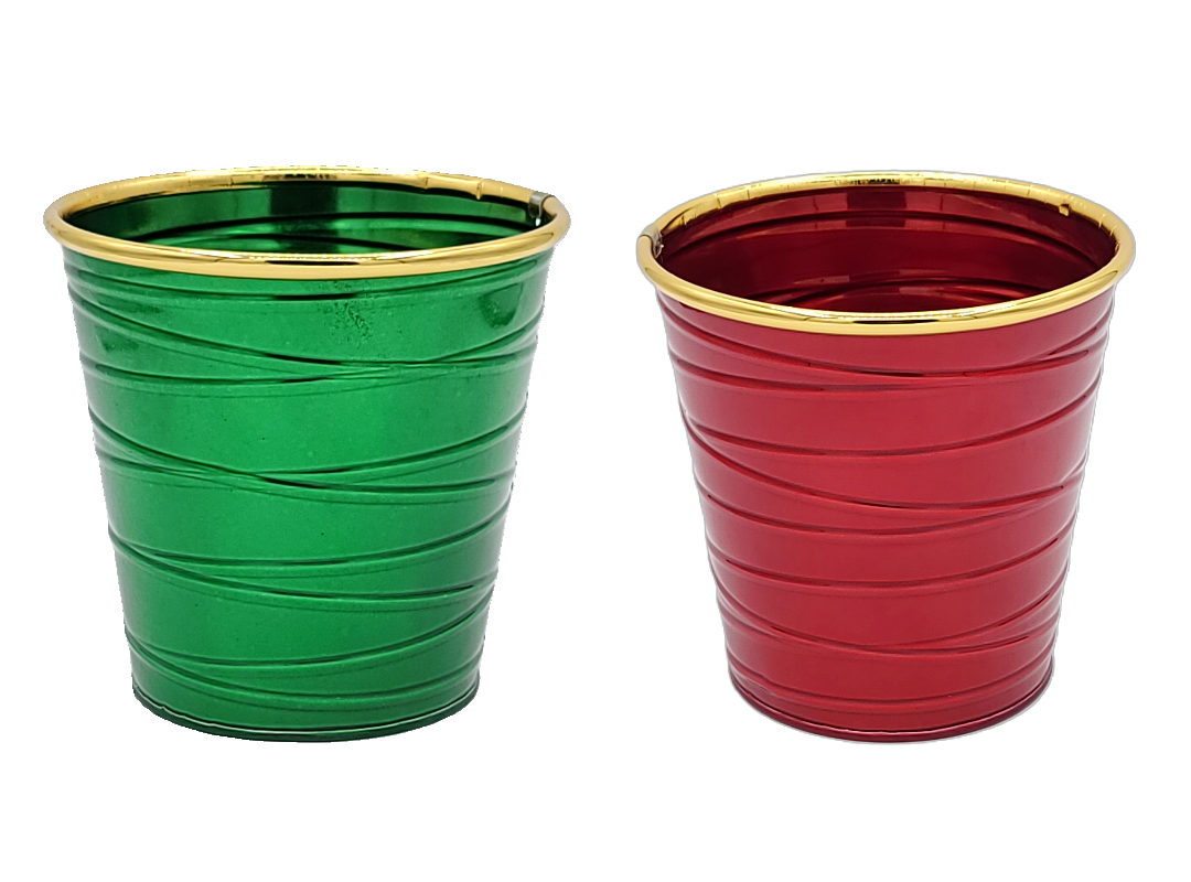 M8053   5" ROUND RED/GREEN METAL POTS