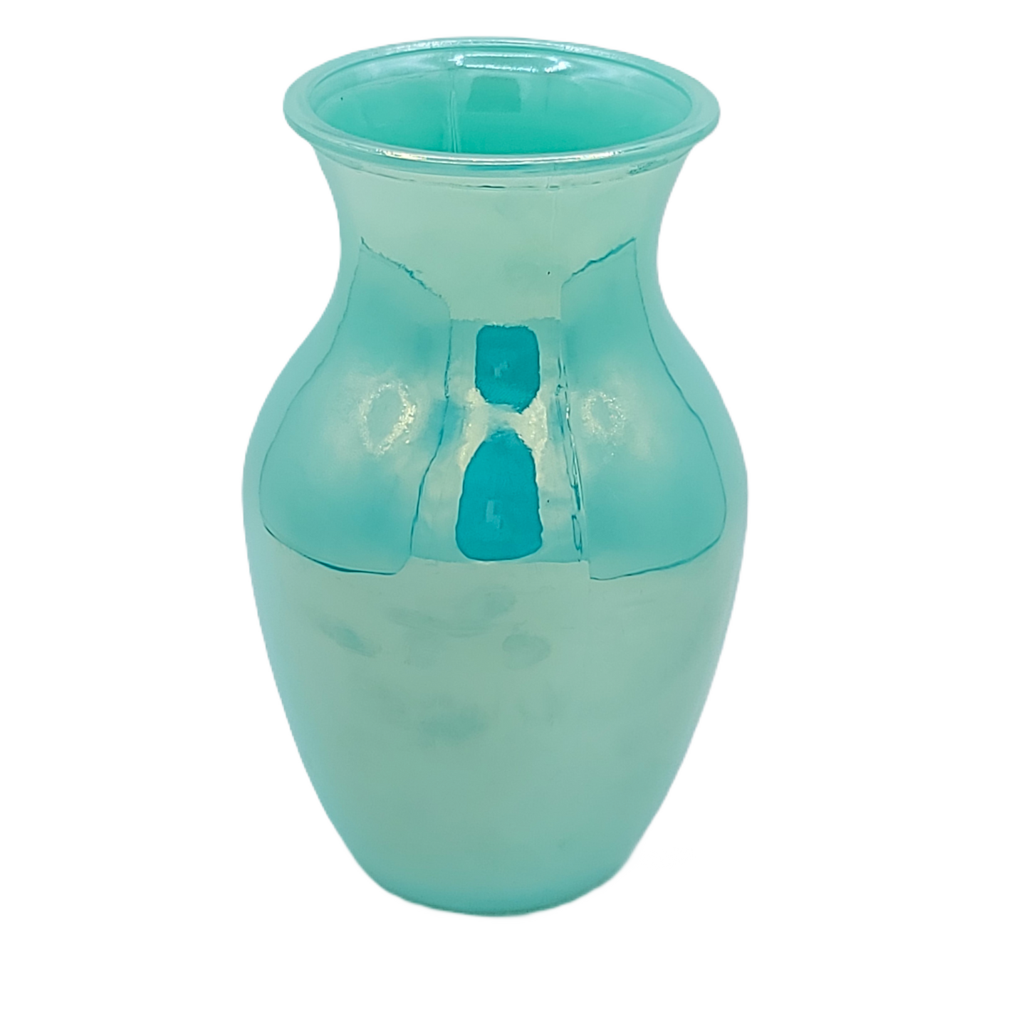 GP56  8"T ROUND TURQUOISE IRIDESCENT VASE- 12/CASE