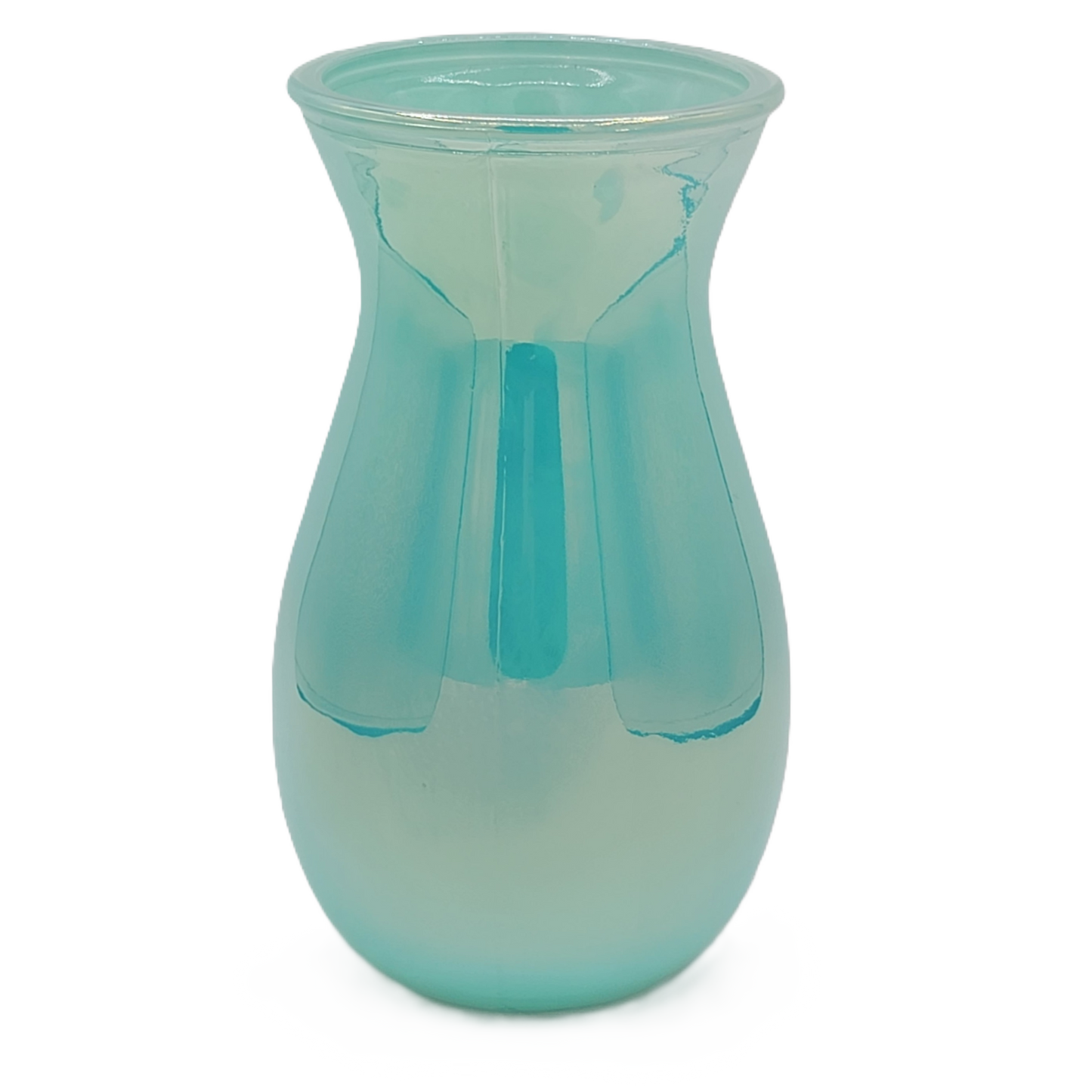 GP57  9"T ROUND TURQUOISE IRIDESCENT VASE- 6/CASE