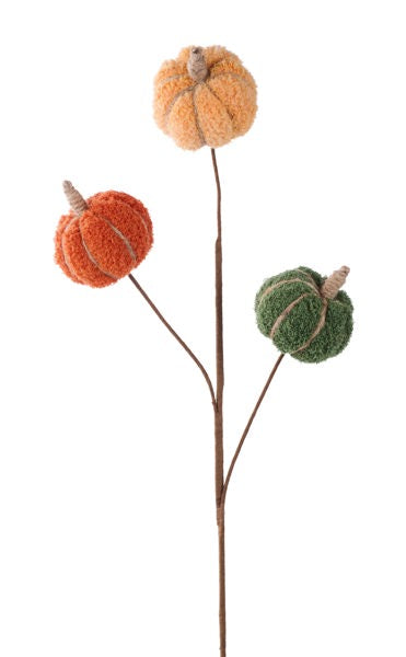 HA0497  25"L  CHENILLE/JUTE PUMPKIIN PICK- SAGE/LT. ORANGE/DK. ORANGE