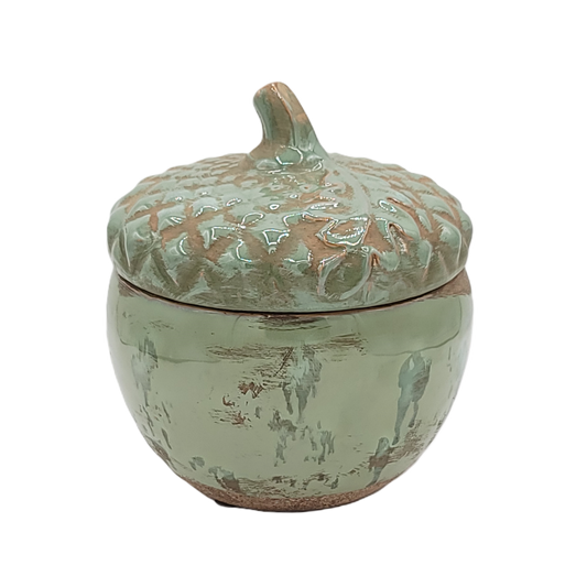 HA330148 GLAZED STONEWARE ACORN JAR