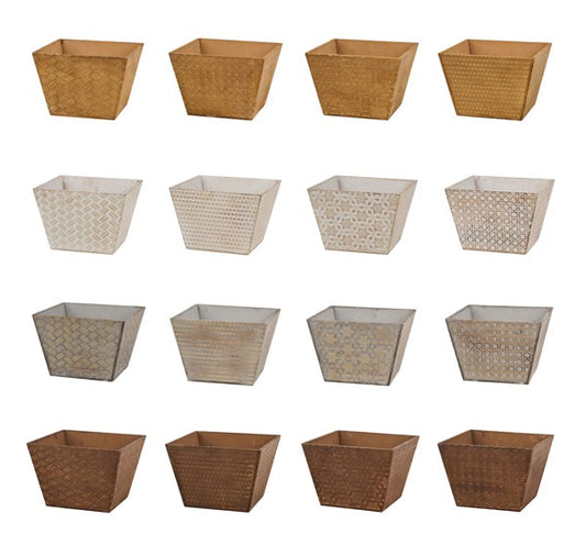 KM1175  4 Color/4 Pattern Square Wood Pot, W/Liner