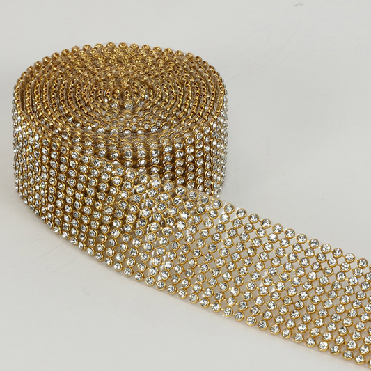 5961-GOLD  1.25" RHINESTONE RIBBON, 2 YDS/ROLL