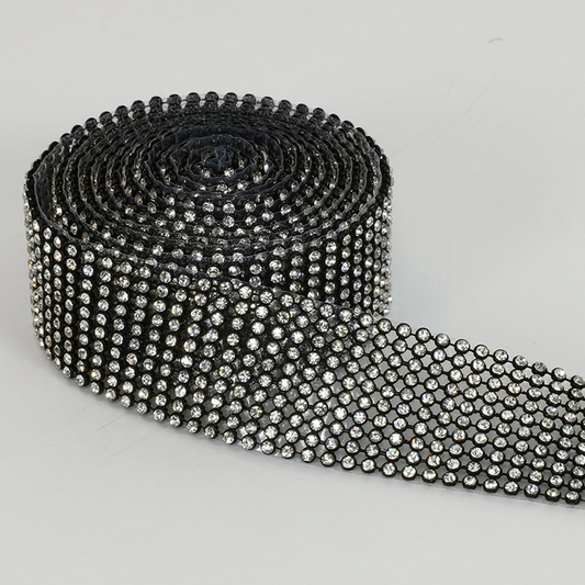 5961-BLACK  1.25" RHINESTONE RIBBON, 2 YDS/ROLL