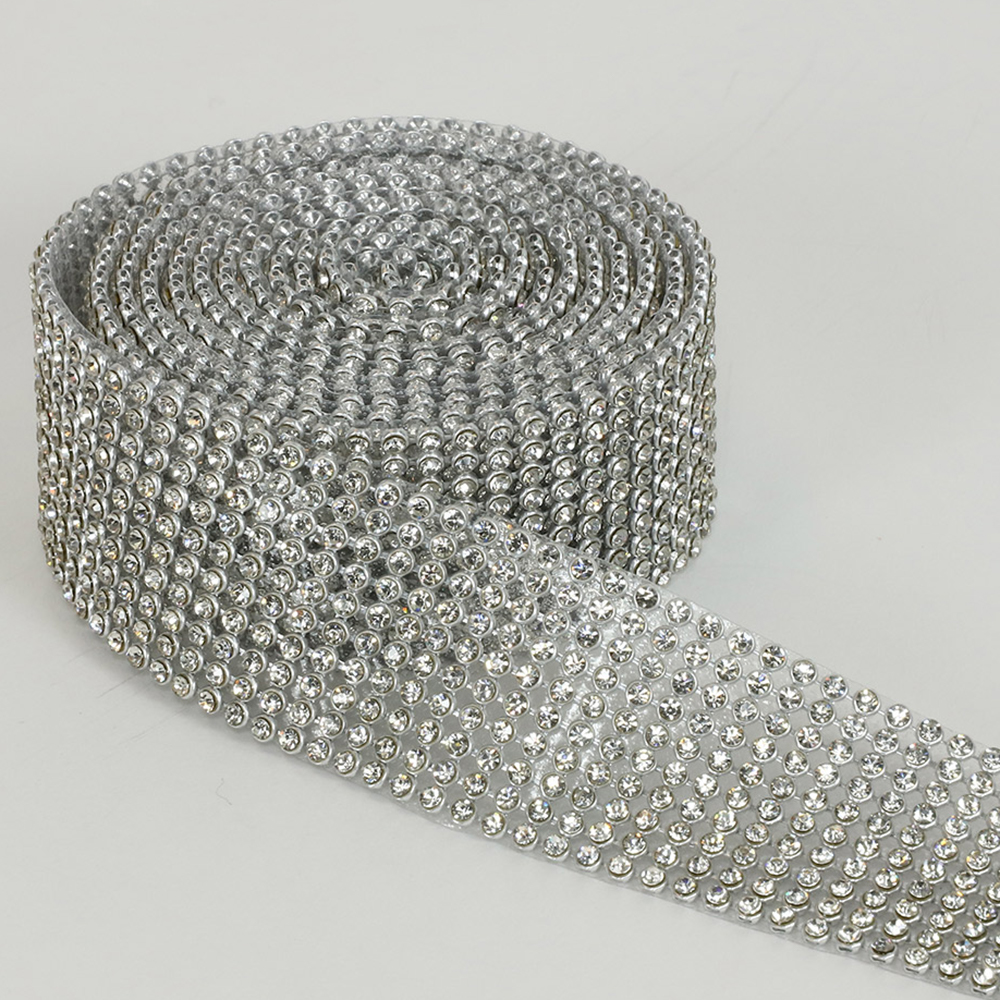 5961-SILVER  1.25" RHINESTONE RIBBON, 2 YDS/ROLL