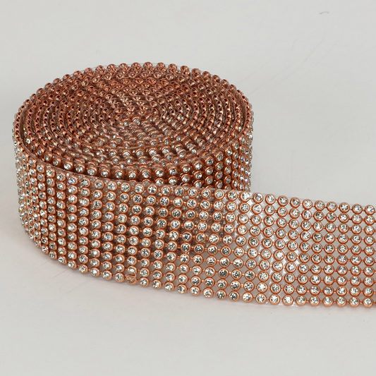 5961-ROSE GOLD  1.25" RHINESTONE RIBBON, 2 YDS/ROLL