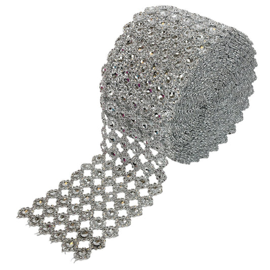 5922-SILVER  3.75"x 10YD DIAMOND FLOWER RIBBON