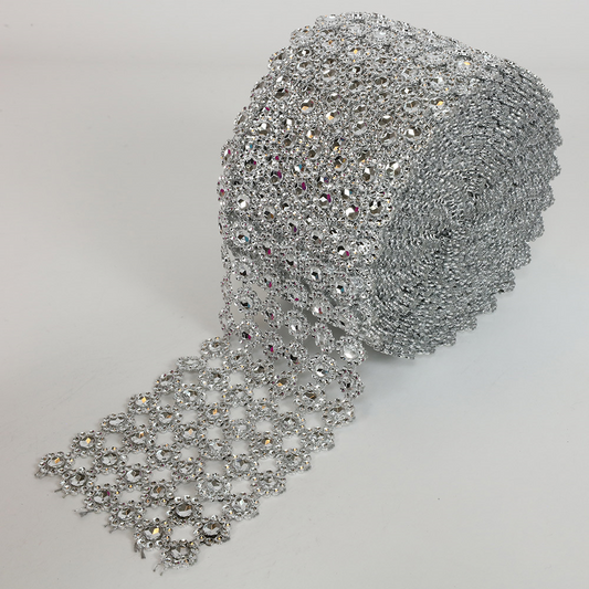 5922-SILVER  3.75"x 10YD DIAMOND FLOWER RIBBON