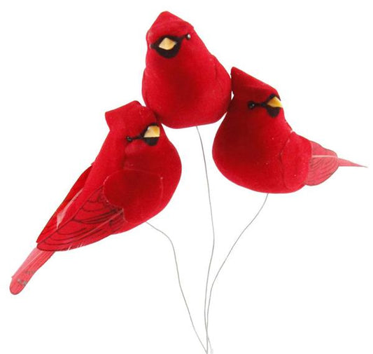 MW0619  4.5" Velvet/Feather Chubby Cardinal/Wire