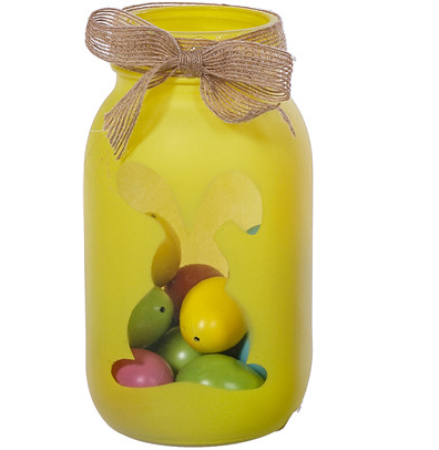 S24013 Glass Bunny Jar W/12 Eggs 3 Asst