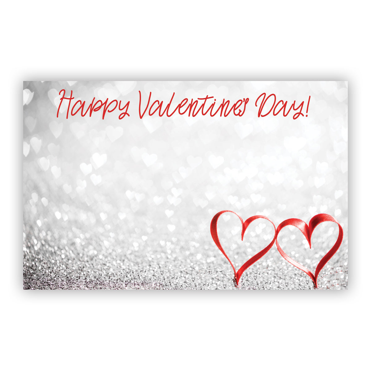 SP0590 VALENTINES: "Happy Valentine's Day" Silver w/Red Ribbon Hearts