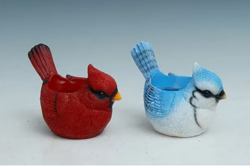 53503 2/A RESIN CARDINAL AND BLUE JAY PLANTER WITH HOLE