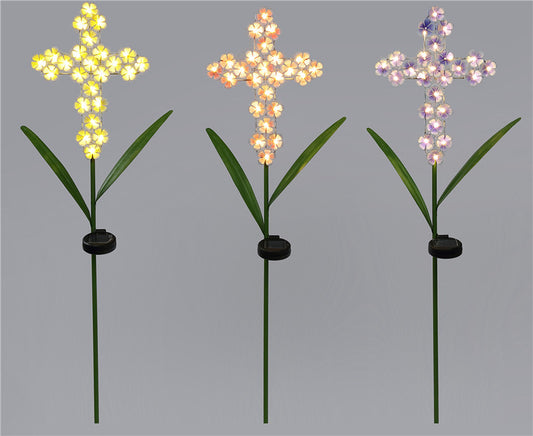 T24636 Metal Flower Cross Glow Stake 3 Asst - A&B Wholesale Market Inc