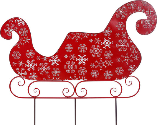 X24575  METAL R/W SNOWFLAKE SLEIGH STAKE SET OF 2