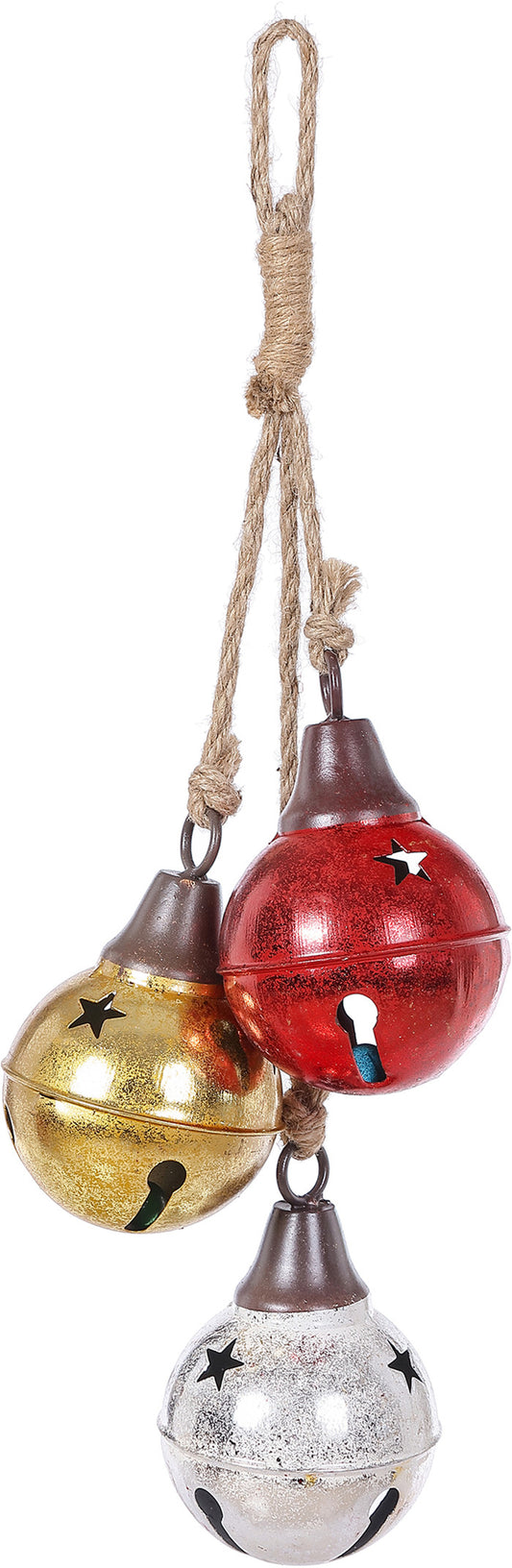 X24616   Metal Red/Silver/Gold Metallic Star 3-Bell Hang