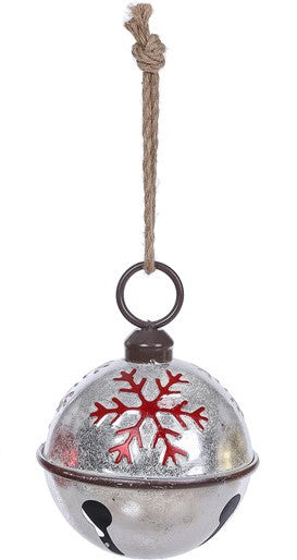 LARGE Metal RD/SL/GD Metallic Snowflake Bell Hanging  X24637