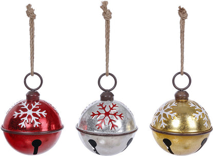 LARGE Metal RD/SL/GD Metallic Snowflake Bell Hanging  X24637