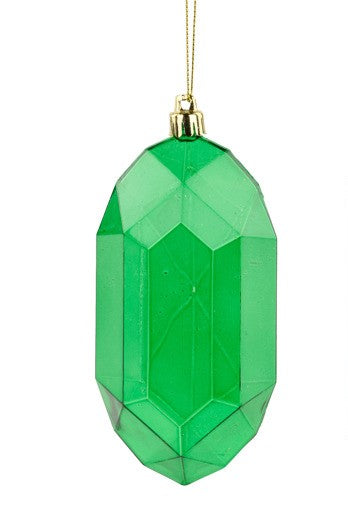 XJ544406  5"L Clear Rectangle Gem Ornament Emerald Green