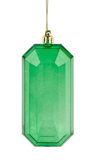 XJ544406  5"L Clear Rectangle Gem Ornament Emerald Green