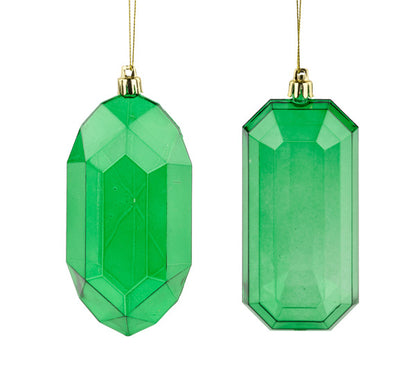 XJ544406  5"L Clear Rectangle Gem Ornament Emerald Green