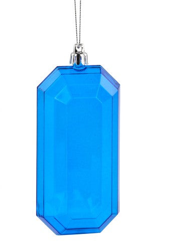 XJ544425  5"L Clear Rectangle Gem Ornament Blue