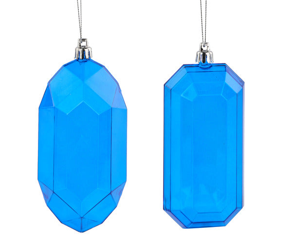 XJ544425  5"L Clear Rectangle Gem Ornament Blue