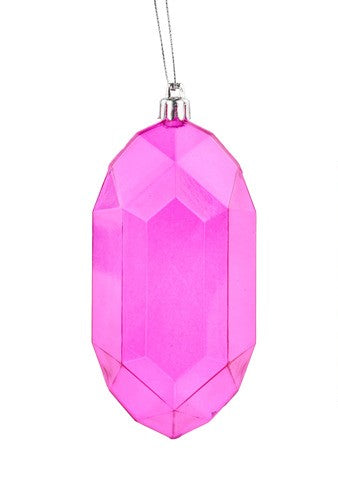 XJ5444HF  5"L Clear Rectangle Gem Ornament Fuchsia