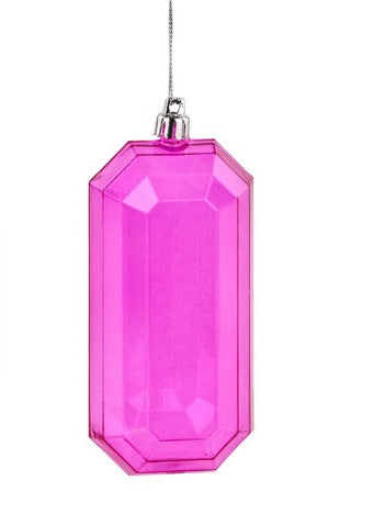 XJ5444HF  5"L Clear Rectangle Gem Ornament Fuchsia