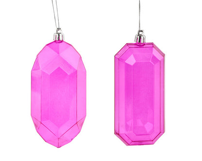 XJ5444HF  5"L Clear Rectangle Gem Ornament Fuchsia