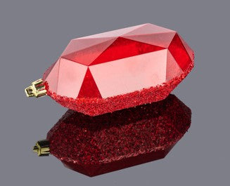 XJ552324  5.25"L Laser GLITTER Gem Ornament Red