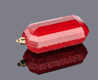 XJ552324  5.25"L Laser GLITTER Gem Ornament Red