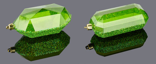 XJ552369  5.25"L Laser GLITTER Gem Ornament Laser Lime Green