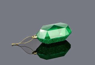 XJ552306  5.25"L Laser GLITTER Gem Ornament Emerald Green