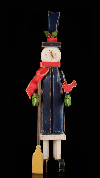 XN5933  48"H Snowman W/Broom/Cardinal