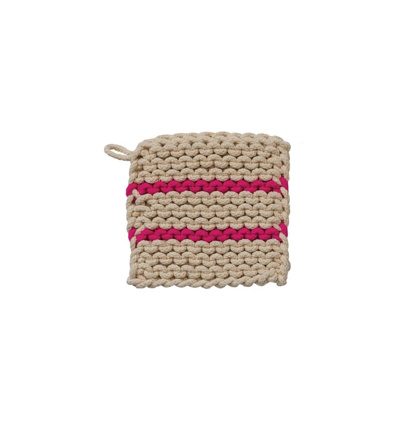 DF7515A Cotton Crochet Pot Holder W/ Neon Stripes, 2 Colors