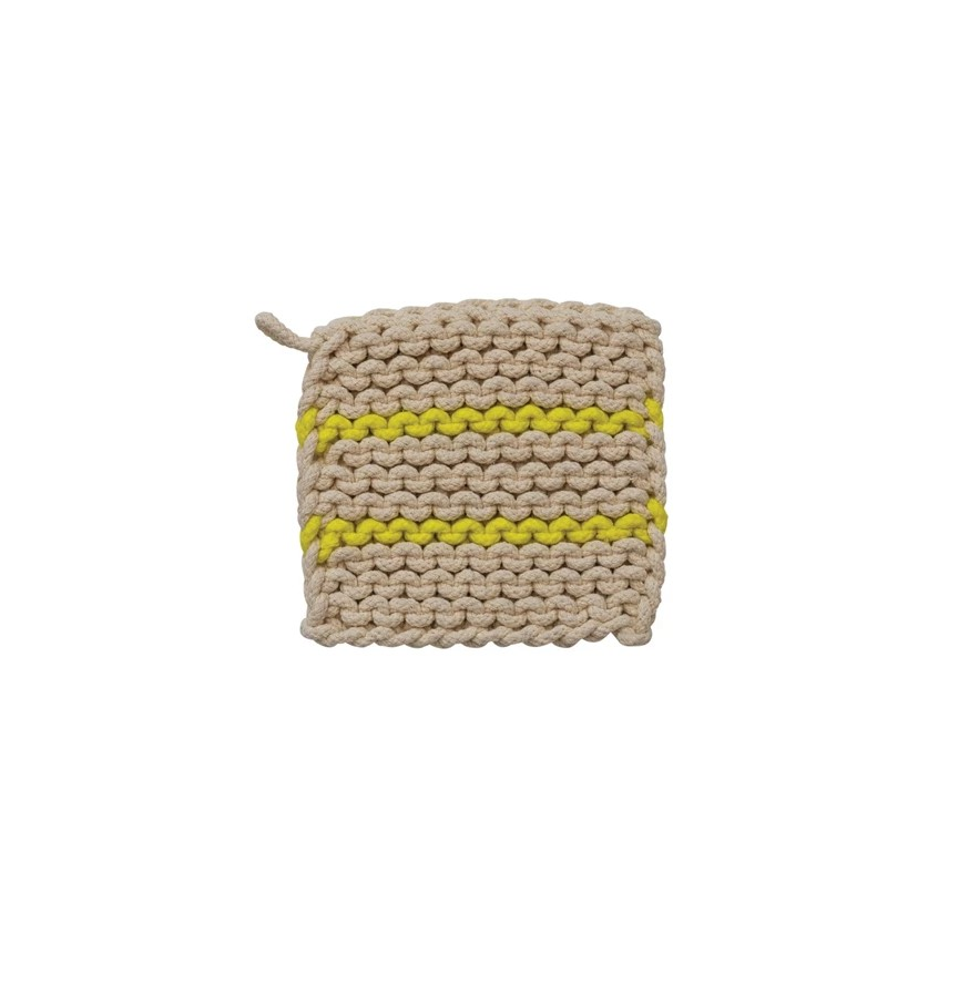 DF7515A Cotton Crochet Pot Holder W/ Neon Stripes, 2 Colors