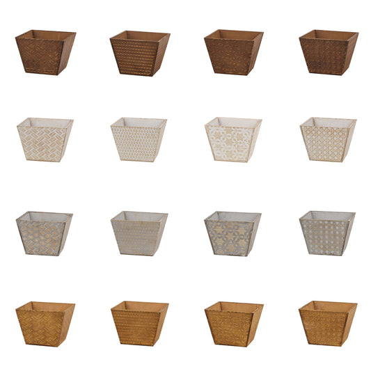 KM1174   4 Patterns/4 Colors Square Wood Pot, W/Liner