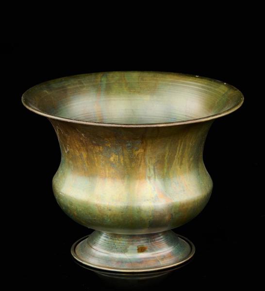 KE256634 8"DIA X 6.25"H TIN COMPOTE GREEN/BROWN PATINA - A&B Wholesale Market Inc