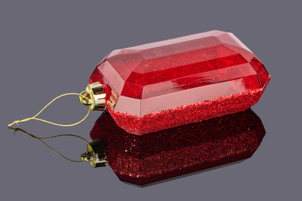 XJ552724 7"Lx4"W Laser GLITTER Rectangle Gem Ornament Red