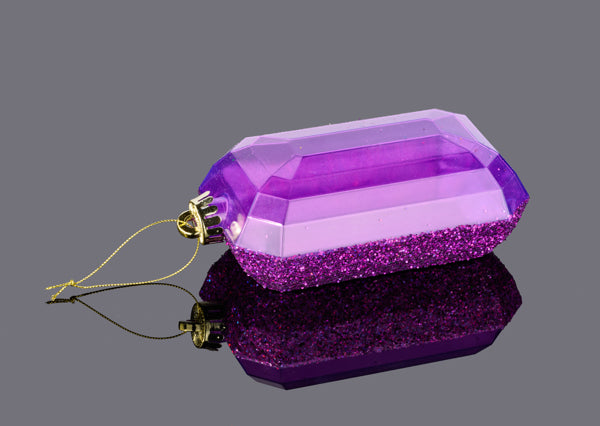 XJ552784 7"Lx4"W Laser GLITTER Rectangle Gem Ornament Purple