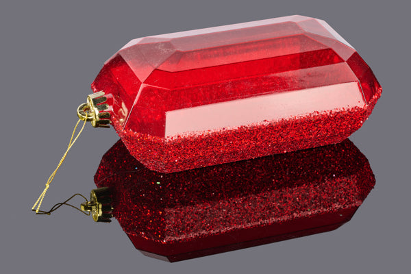 XJ553124 8"Lx5"W Laser Glitter Rectangle Gem Ornament Red